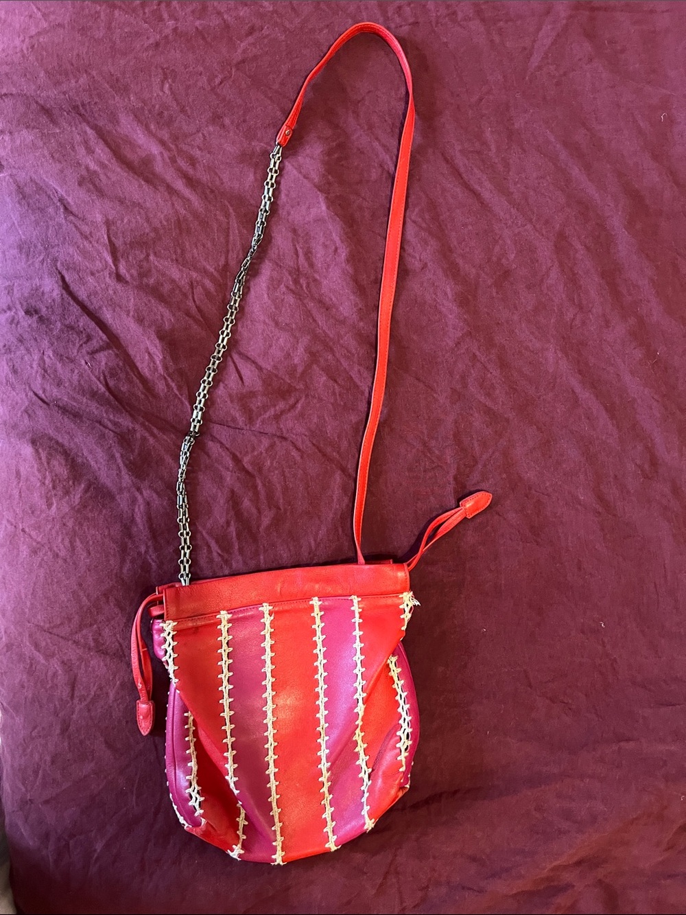 Anthropologie Red Crossbody Bag with Silver Chain Detail